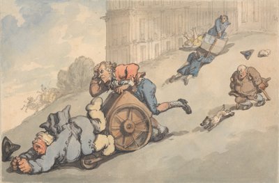 Comforts of Bath: Gouty Persons Fall on Steep Hill by Thomas Rowlandson
